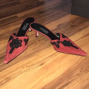 Red felt dress shoes
